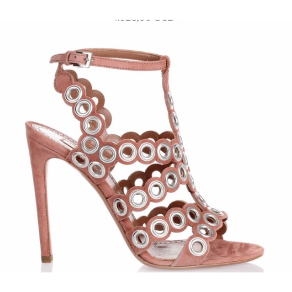 Alaïa Savannah Suede Eyelet Ankle Strap Strappy Sandals Pink Women's EU 38.5
